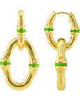 Bangkok Bamboo Link Earrings - Gold/Green Enamel