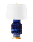 Aristide Lamp with Shade 17-inch White Linen, with Gold, Royal Blue