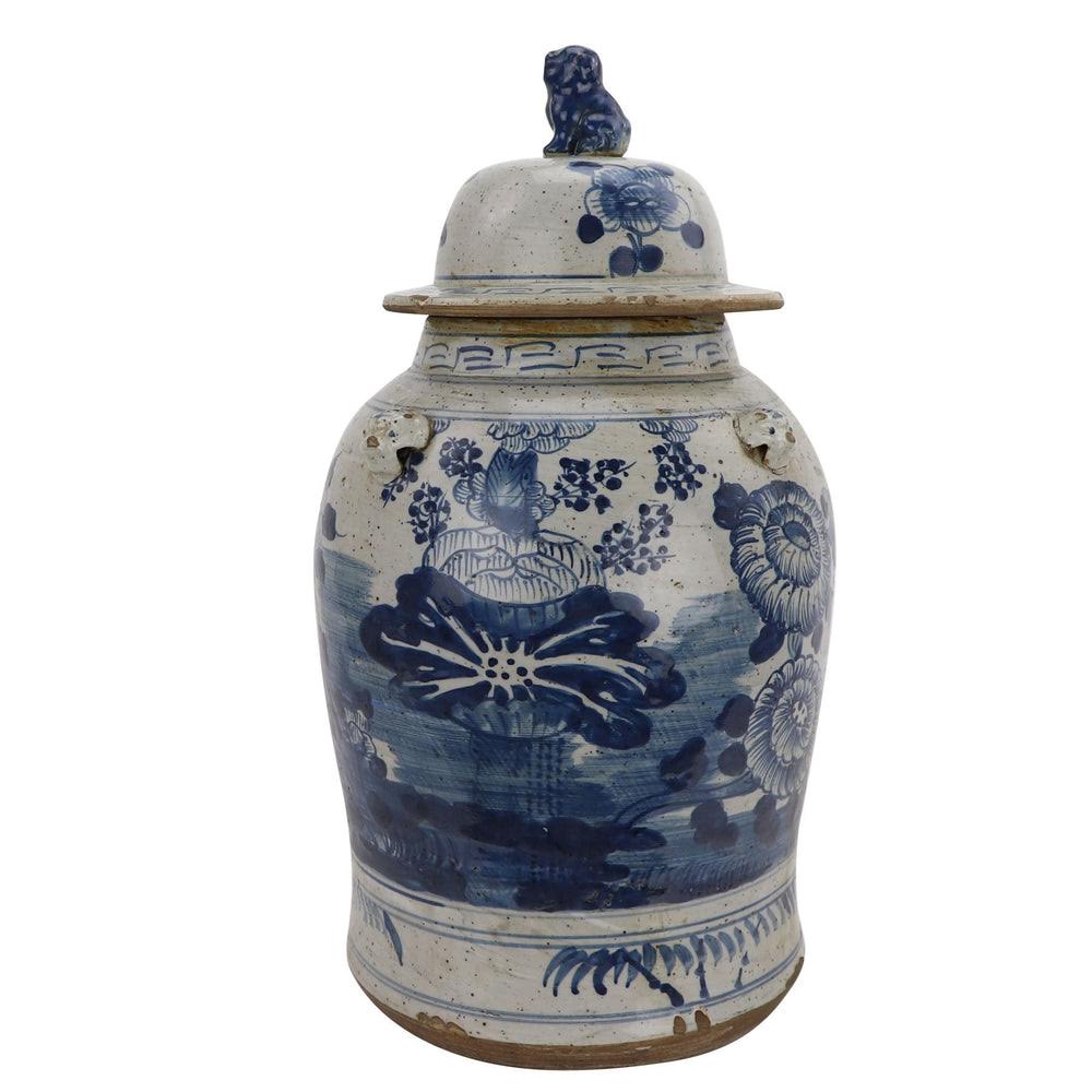 Vintage Blue and White Temple Jar