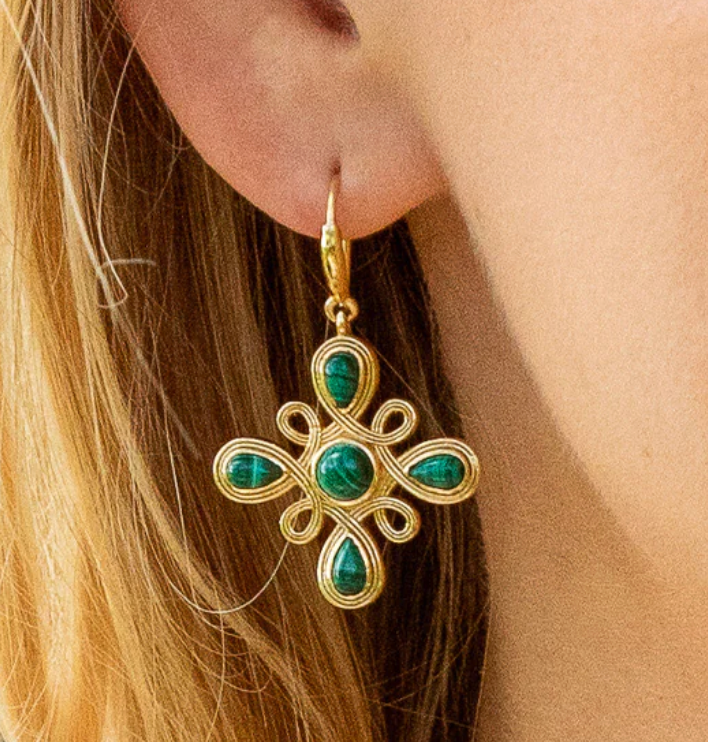 Monique Gem Dangle Earrings Malachite
