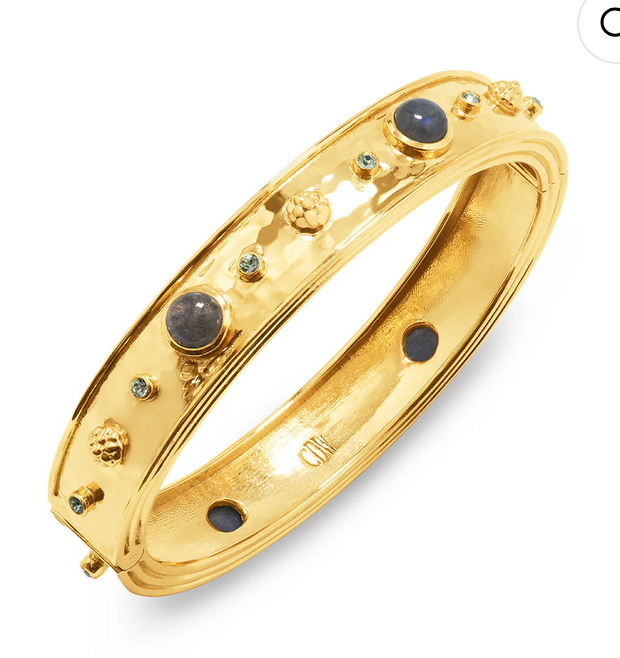 Cleopatra Hinged Bangle - Gold/Blue Labradorite