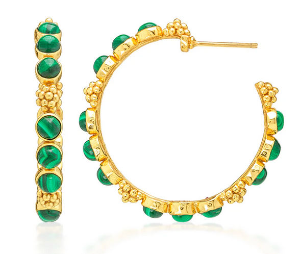 Berry Gem Medium Hoop Earrings - Malachite