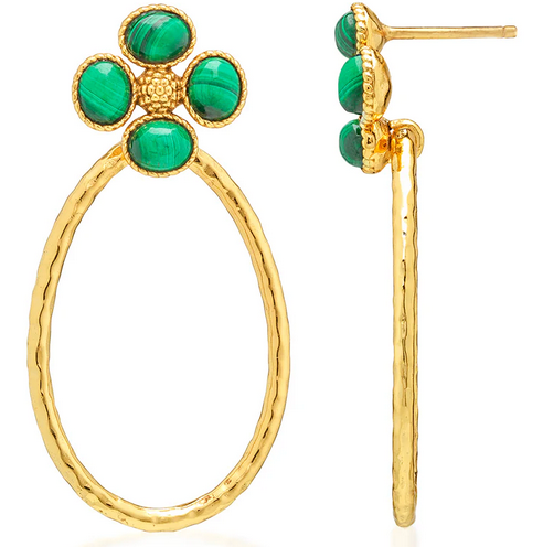 Berry Clover Teardrop Earrings - Malachite