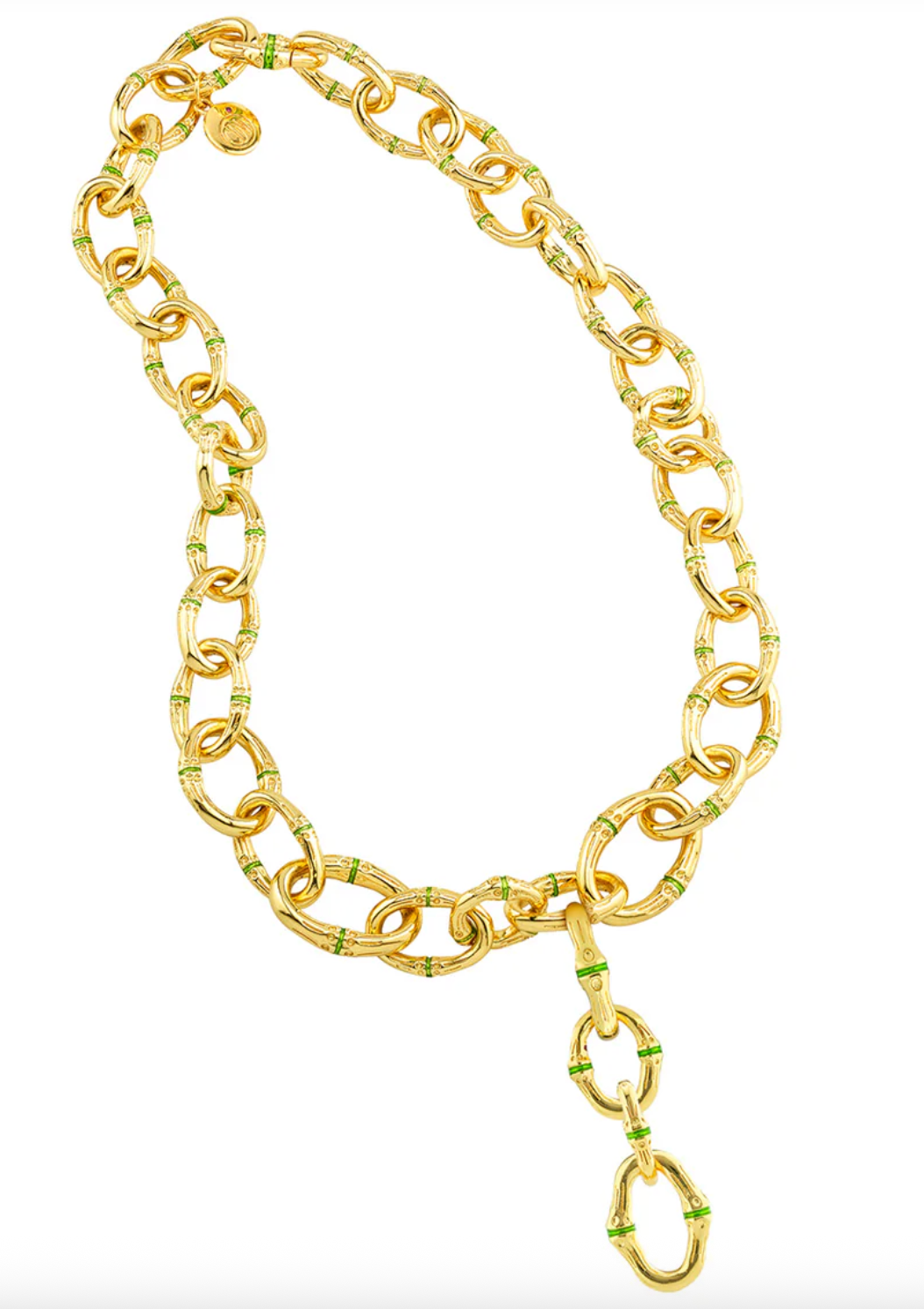 Bangkok Bamboo Link Necklace, 18" - Gold/Green Enamel