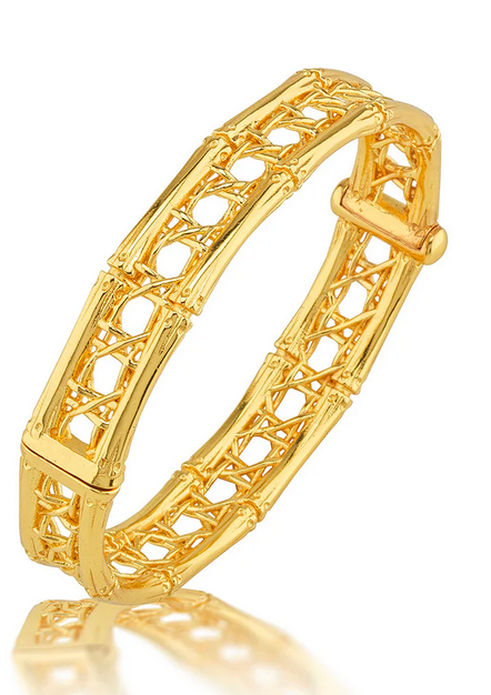 Veranda Caning Hinged Bangle, S/M - Gold