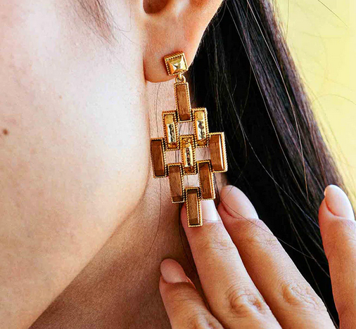 Pathway Post Drop Earrings - Gold/Teak