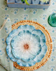 Sage Green/Blue Flower Tablecloth with Lace Edge