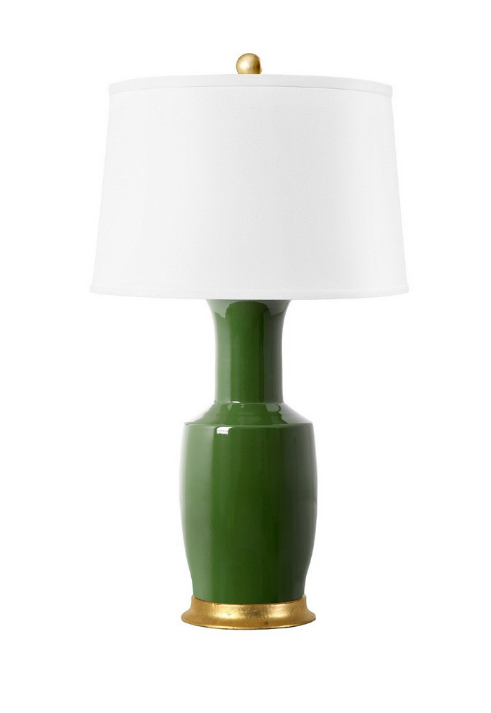 Alia Lamp with Shade 17-inch White Linen, with Gold, Dark Green