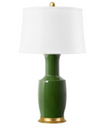 Alia Lamp with Shade 17-inch White Linen, with Gold, Dark Green