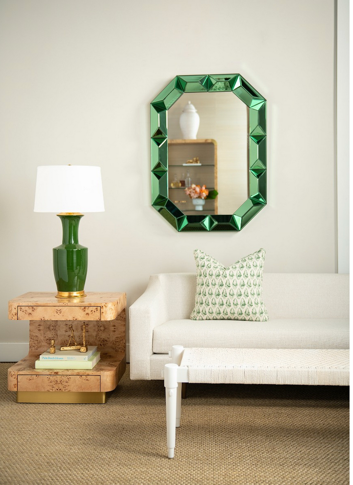 Alia Lamp with Shade 17-inch White Linen, with Gold, Dark Green