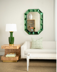 Alia Lamp with Shade 17-inch White Linen, with Gold, Dark Green